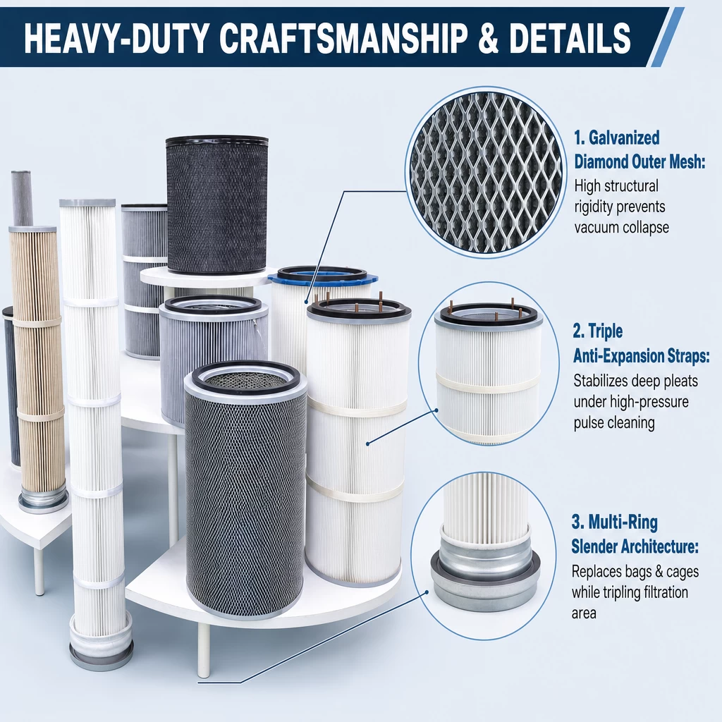 Industrial dust collector filter cartridge for heavy-duty dust collection applications (view 2)